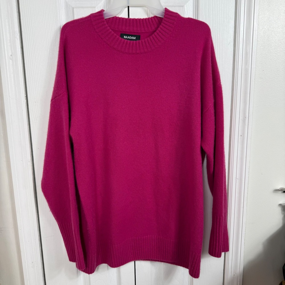 NAADAM 100% Cashmere Sweater Womens M Fuchsia Pink Oversized Crewneck